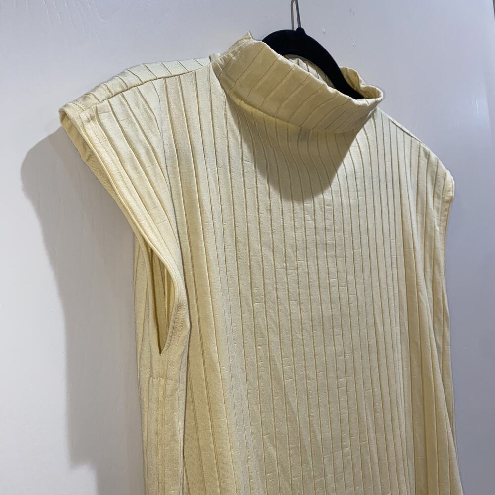 EILEEN FISHER SzS Washable Stretch Rib Funnel Neck Square Top Yellow Fall Spring